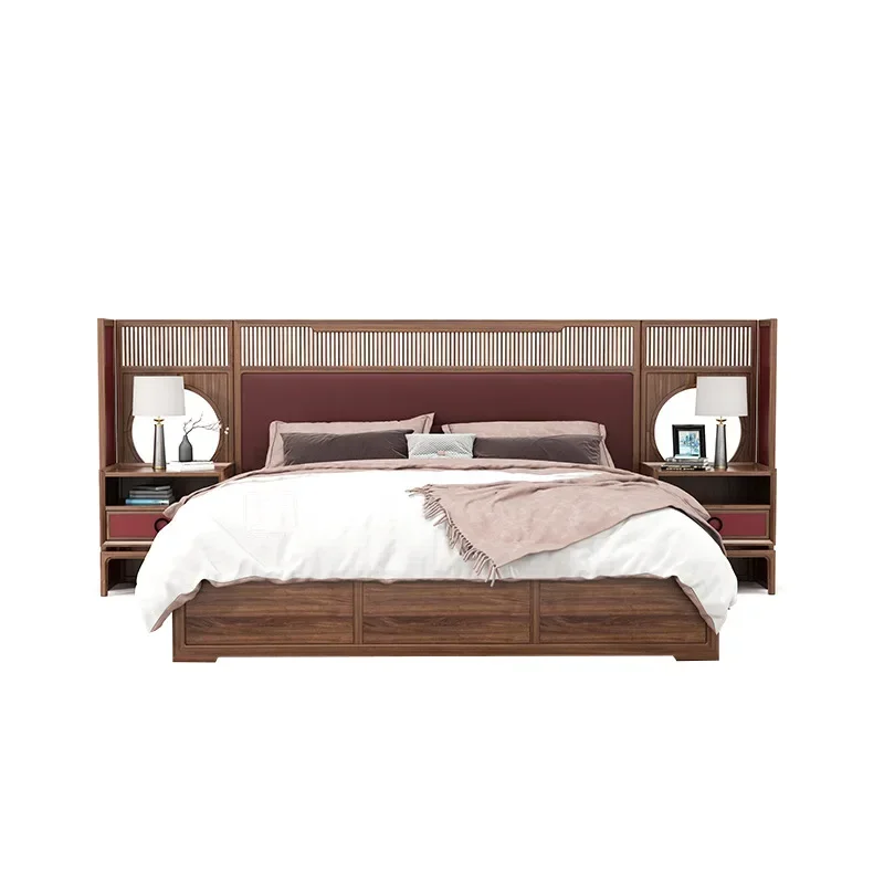 Black walnut new Chinese-style solid wood double bed household bed homestay master bed Song-style aesthetic furniture