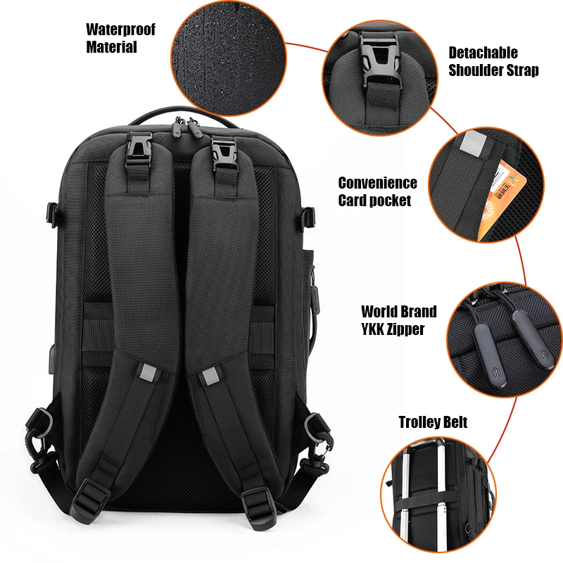 Arctic Hunter 남성용 2023 Mochila 방수 노트북 백팩, 17.3 인치, 2 in 1 베낭가방, 60L 대용량, 휴대용 럭셔리 여행