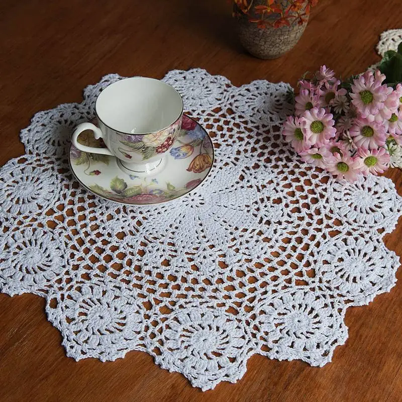 Modern Cotton Crochet Doilies Lot Round 40CM Christmas Table Placemats Drink Coasters  Cup Dish Bakeware Mat Pad For Weddings