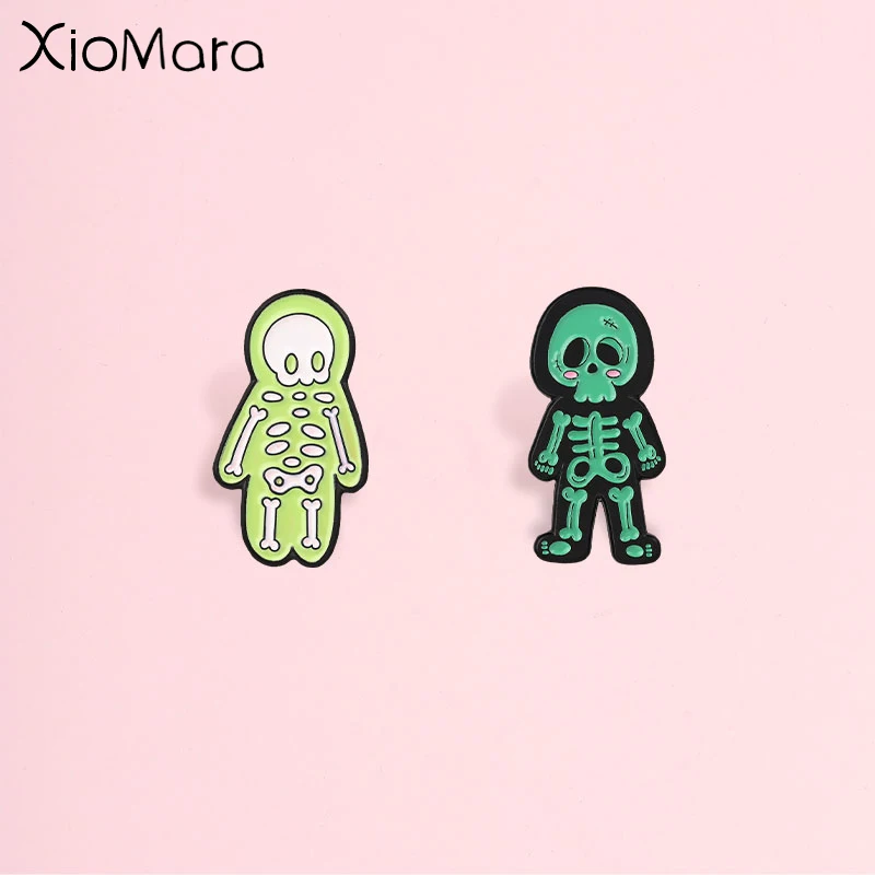 Halloween Cute Q Version Skeleton Enamel Pin, Funny Cartoon Skeleton Badge, Fashion Accessory, Gift for Skeleton Lovers