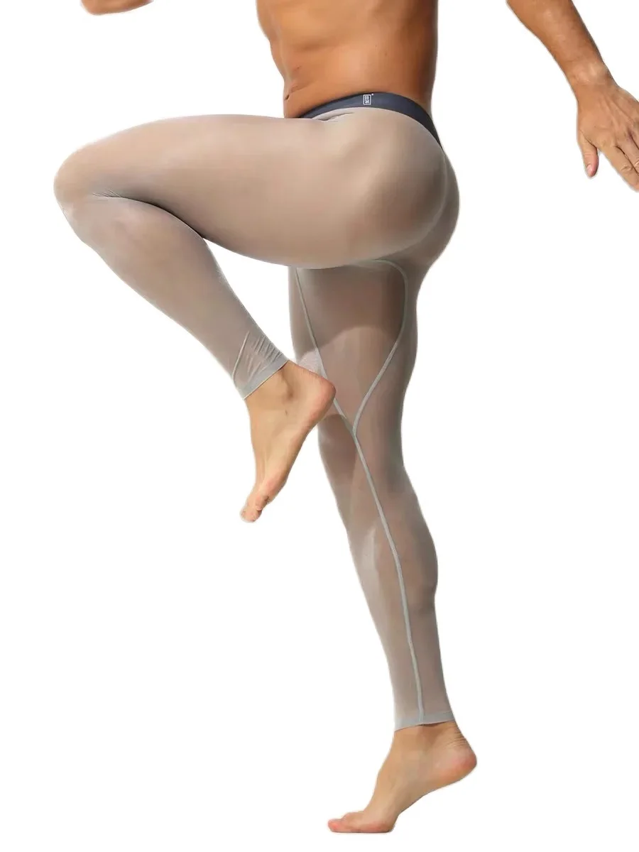 Pantalones de una sola pieza para hombre, mallas ajustadas, ultrafinas, elásticas, seda de hielo, totalmente transparentes, sexy, pantalones cortos