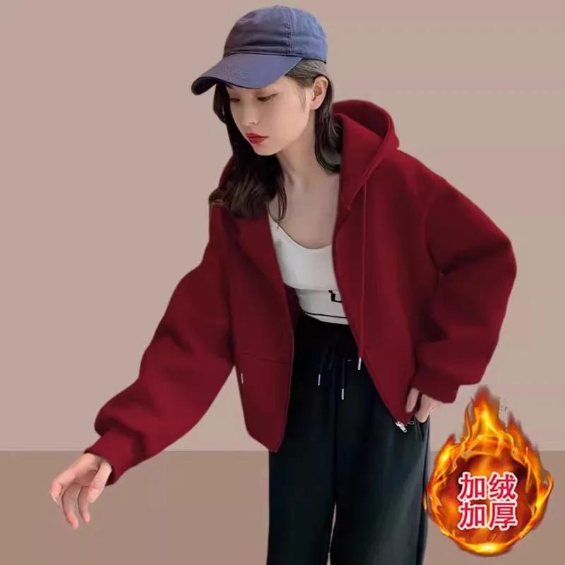 

Винно-красный бархатный кардиган, женская короткая куртка без рукавов, осенний теплый спортивный шикарный топ, повседневная верхняя одежда, мода 2026