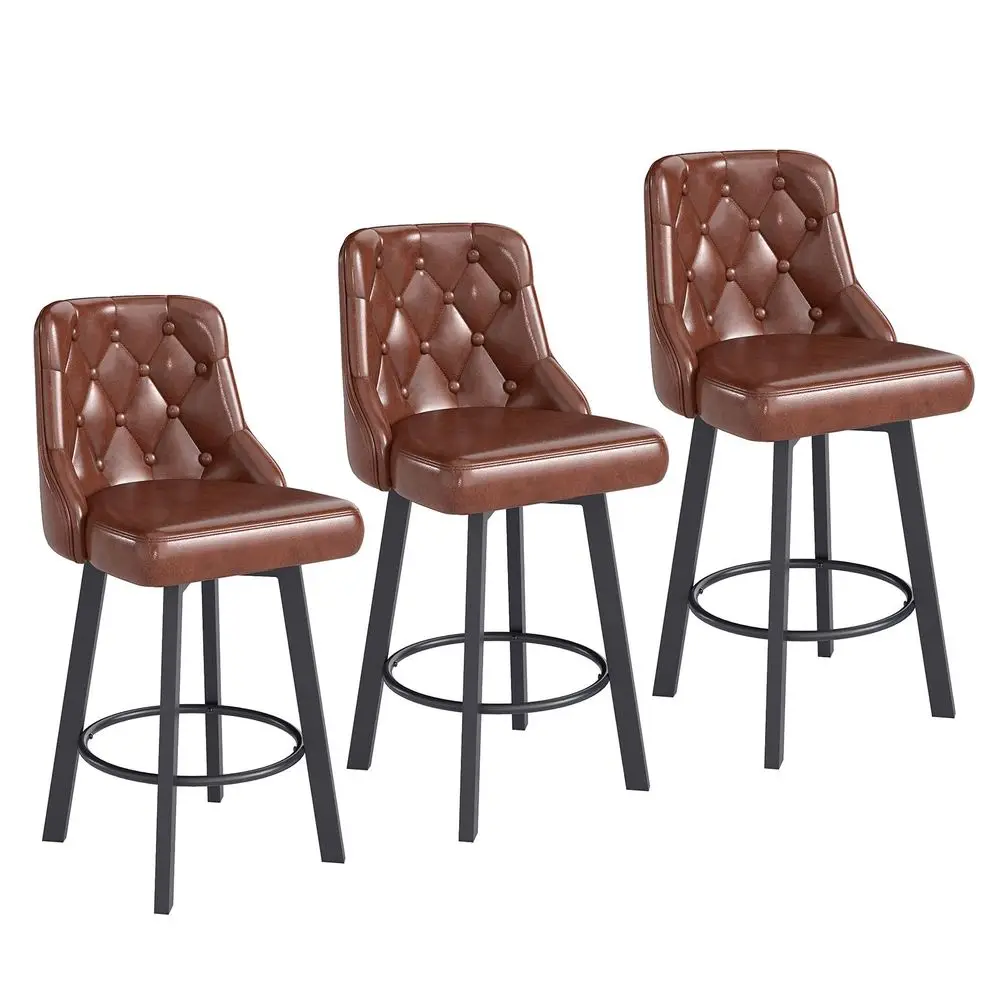 

Bar Stools Set of 3, 26 Tufted Modern Counter Height Barstools with Back amp Footrest amp Metal Leg, Faux Leather holstered B