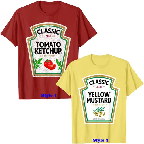Ropa de Ketchup DIY de mostaza amarilla, condimentos para parejas, disfraz de Halloween, camiseta, regalos, ropa estética