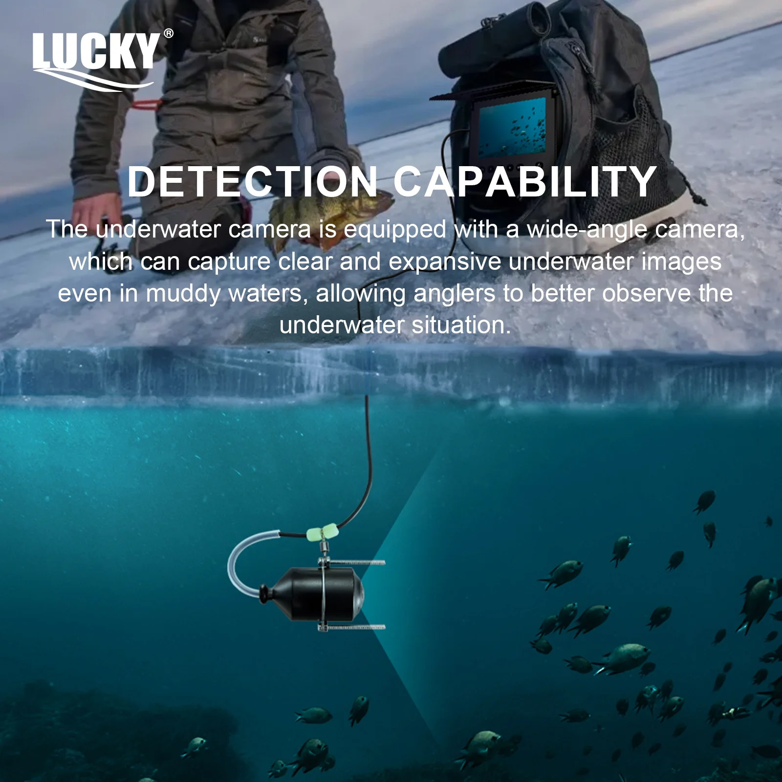 LUCKY Portable Underwater Fishing&Inspection Camera Night Vision Camera 4.3 Inch 20M Cable for Ice/Sea