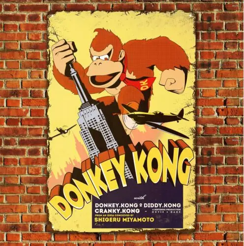 

1e, металлический плакат в стиле ретро с изображением ретро-видеоигры Donkey Kong — жестяная вывеска (размер дюйма)