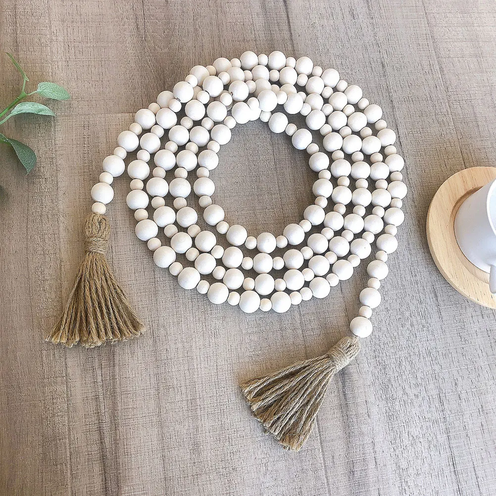 

Wood Beaded Garland Rustic Tassel Beads String Farmhouse Hanging Decor Wall Hanging Beaded Ornament Home Decor