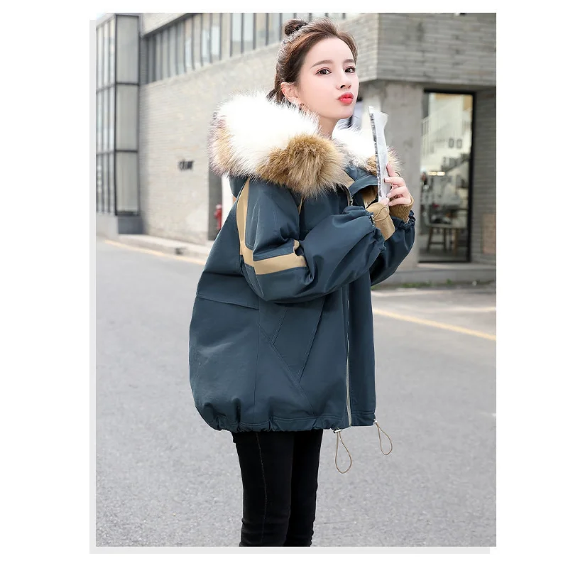 2023 New Women Down Cotton Coat Winter Jacket Female Warm Short Parkas Thick Loose Outwear Artificial Fur Collar Overcoat