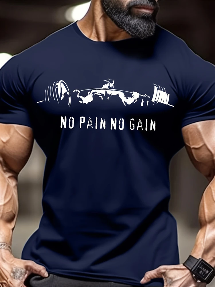 2025 New Men's Fitness T-Shirt Weightlifting Fitness Short-Sleeve Top Quick-Dry Crew Neck T-Shirt Competition Training Clothing