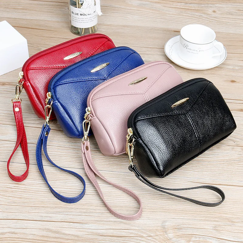 Fashion Zipper Wallets with Wristlet Strap Women's Long Purses Handbags Coin Purse Card Holder PU Leather Clutch Bag for Ladies