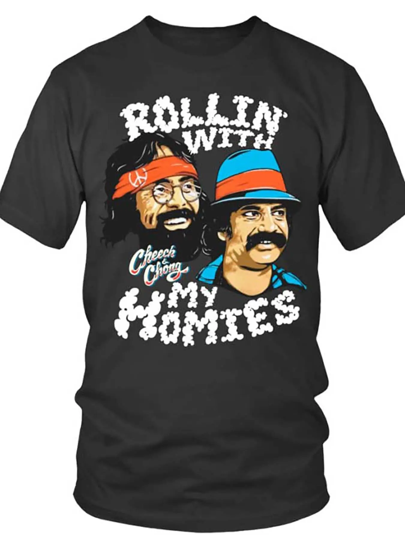 تي شيرت Cheech Chong Rollin with My MomiesGraphic - تي شيرت أسود ريترو كوميدي Duo تي شيرت فضفاض مناسب للبالغين Harajuku