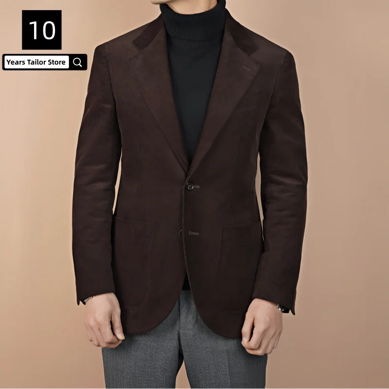 

Мужской темно-синий вельветовый пиджак, приталенные костюмы на двух пуговицах для повседневного, делового, свадебного и подарка для банкетов