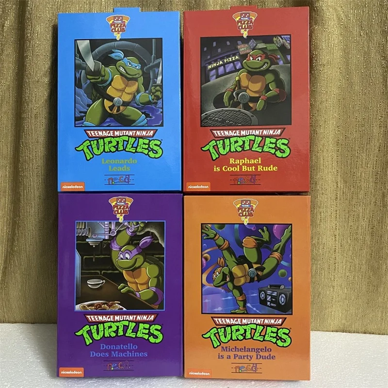 

New NECA Leonardo Leads Turtles Figures Donatello Raphael Pizza Club Turtles Action Figure Anime 4pcs/set Model Toys Ornament