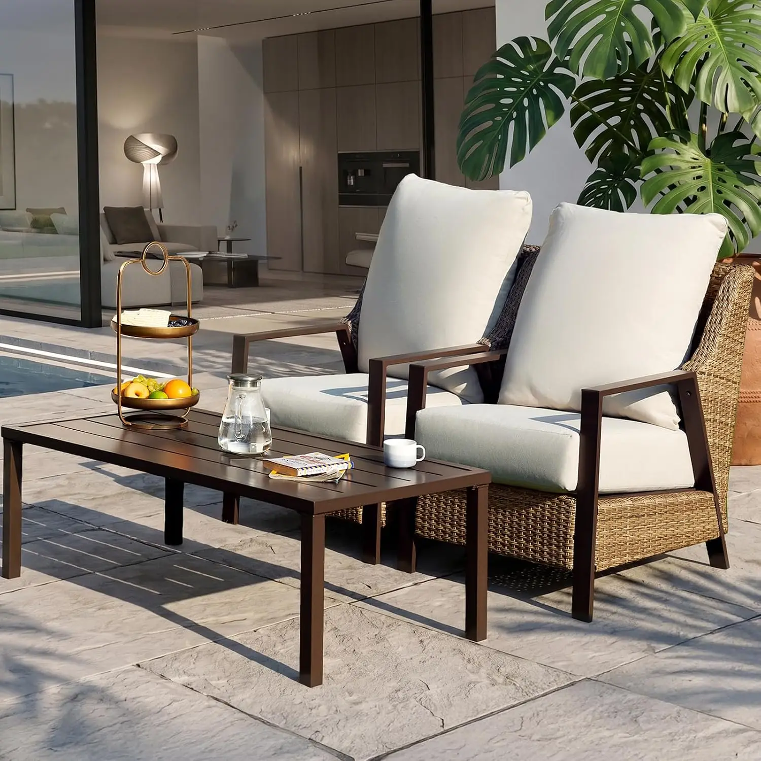3 Piece Wicker Patio Bistro Set, All Weather Outdoor Conversation Set with Thick Washable Olefin Cushions, 2, Customized