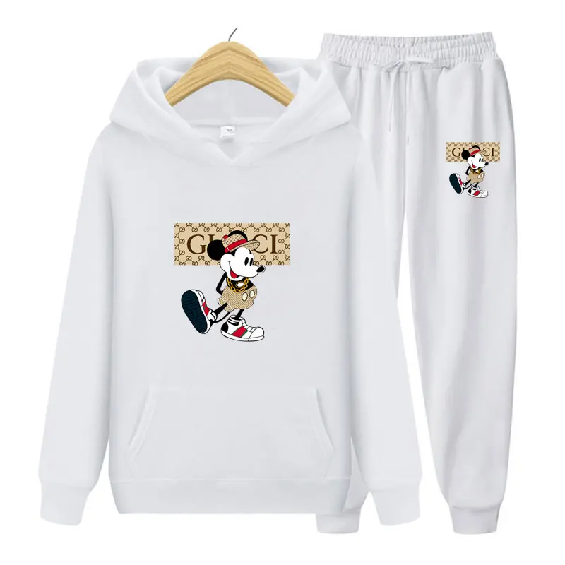 

2025 Cross border Hot Selling Disney Mickey Couple Hoodie Set Fashion Sportswear+Sports Pants Set Sportswear Men's Hoodie Sports