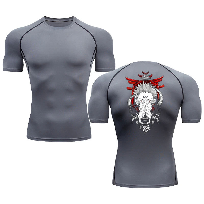 Anime jitsu masculino Kaisen camiseta de compressão de manga curta estampada, camisas de ginástica com secagem rápida, tops de elasticidade fitness, 2024