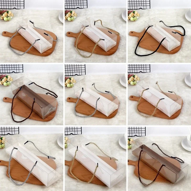 PET Material Baking Packaging Pastry Box Rectangular Hand-held Pastry Wrapping Case Transparent Mousse Swiss Cake Roll Boxes