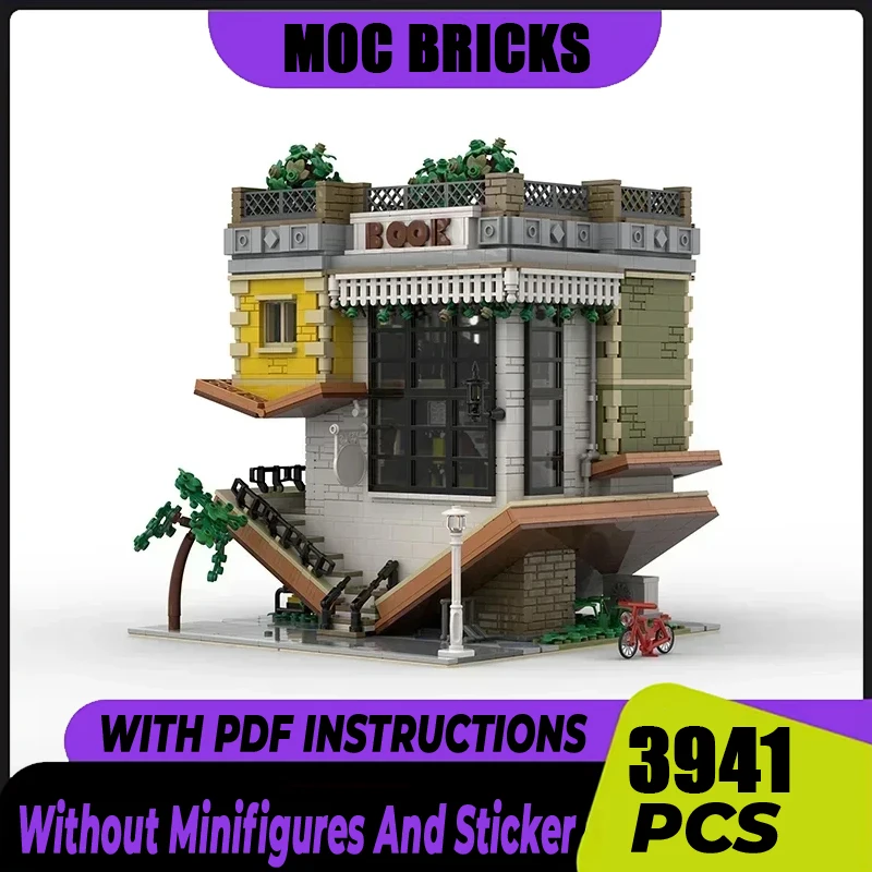 Moc Building Block Inverted Bookstore Model Technical Bricks DIY Assembly Modular Construction Street View Toy Construction Gift