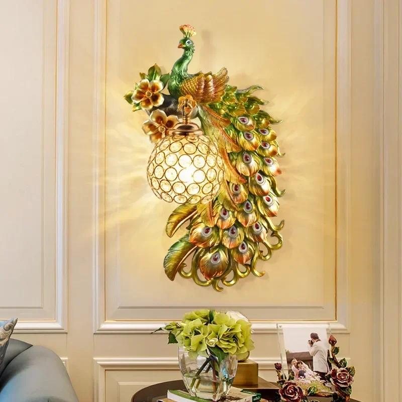 Modern Peacock Wall Lamp LED Nordic Interior Creative Resin Sconce Light for Home Living Room Bedroom Decor