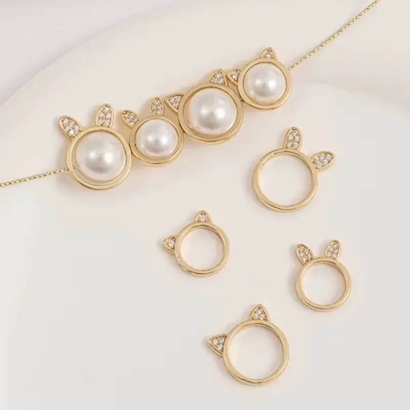 1pcs 10/12mm14K Gold Plating Zirkonium Kat Hoofd Set Konijn Oor Kraal Ring Handgemaakte DIY Armband sieraden Accessoires
