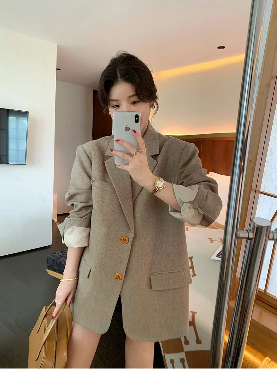 

MUKOK Berlin Spring Le Женский джинт на заказ Высококачественный костюм ape Пальто для поездок на работу Sle Long Sve средней длины Чистый цвет