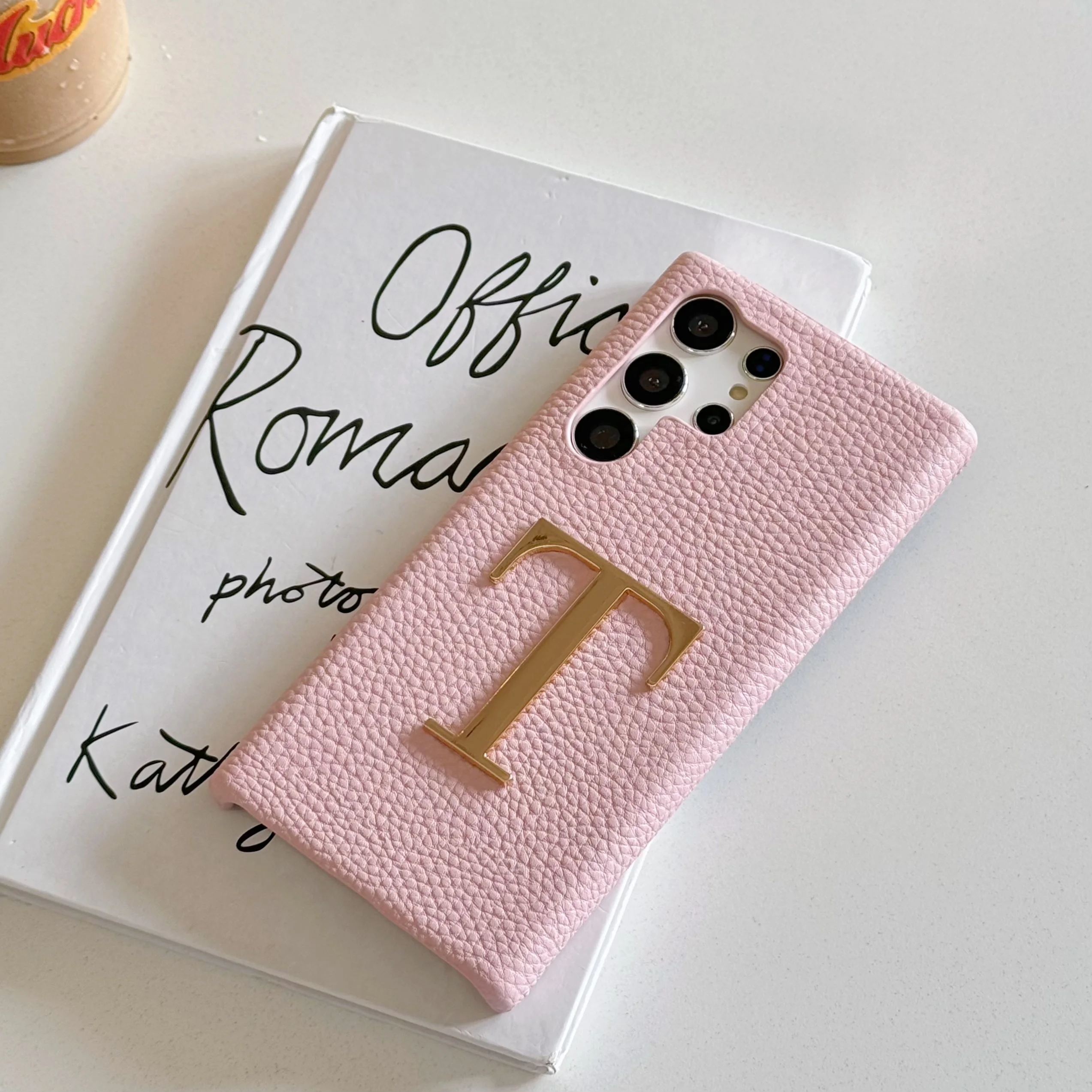 Customized Samsung Leather Phone case initial Letter name large gold letters for S24 S23 s22u S21 S20U note20U S10 note9