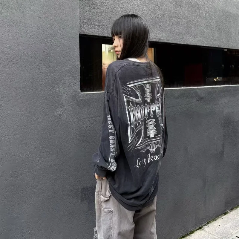 Fall West Coast Choppers Long-Sleeve T-Shirt Vintage Washed Blue T Shirt