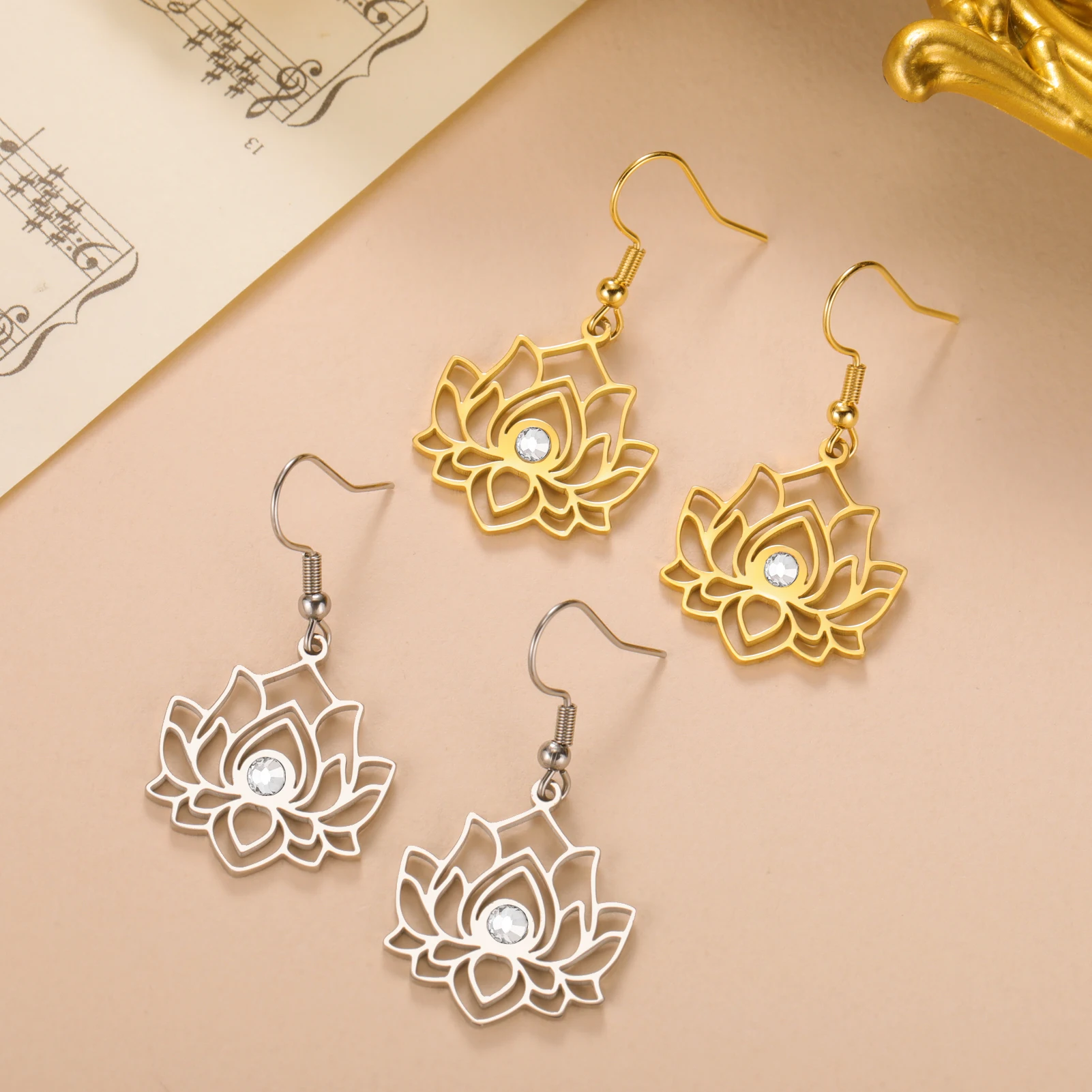 Yoga Lotus Earrings Stainless Steel Women\'s Retro Religious Buddhist Talisman Pendant Halloween Jewelry Gift Wholesale
