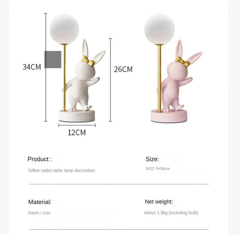 Imagem -04 - Nordic Rabbit Table Lamp Luxo Aniversário Casamento Presente Nightlights Ins Bonito Coelho Quarto Decoração Led Atmosfera Night Light