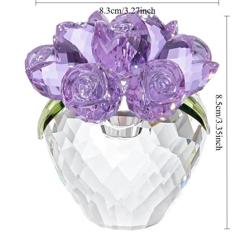 Handcraft Crystal Purple Rose Flower Figurine, Ideal Gift for Women on Christmas, Mother's, Wedding, Party, and Valentine's