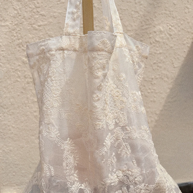 Neue Weiche Bestickte Blumen-Schultertasche Organza Große Kapazität Spitzen-Handtasche Tragbare Tragetasche für Damen – Detail 1