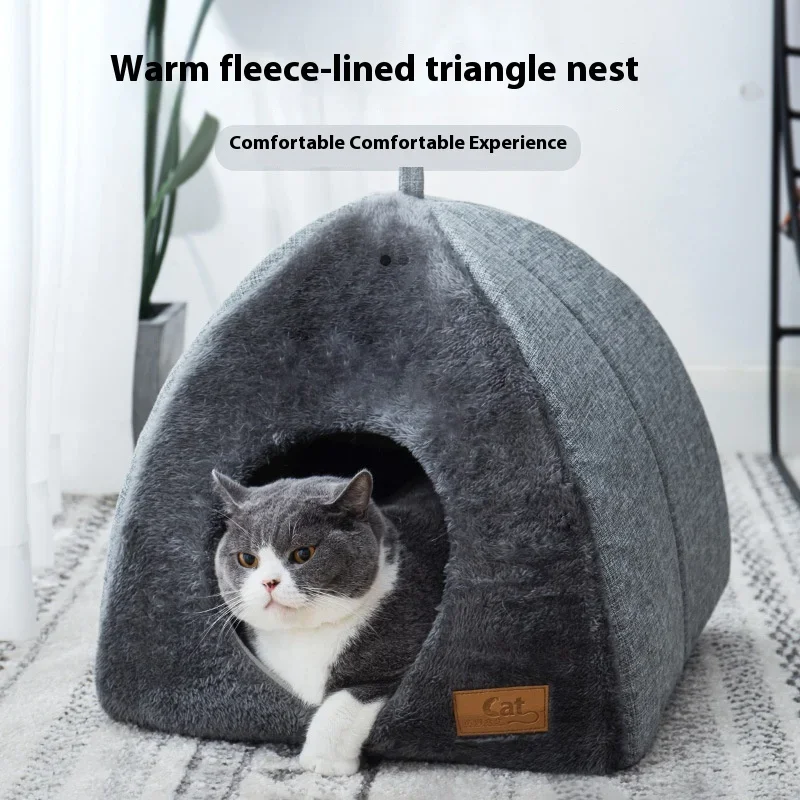 Nid Triangulaire Fermé pour Chat, Chaud et Épais, Sommeil Profond, Fournitures pour Animaux de Compagnie, Lit Fermé, Nouveau