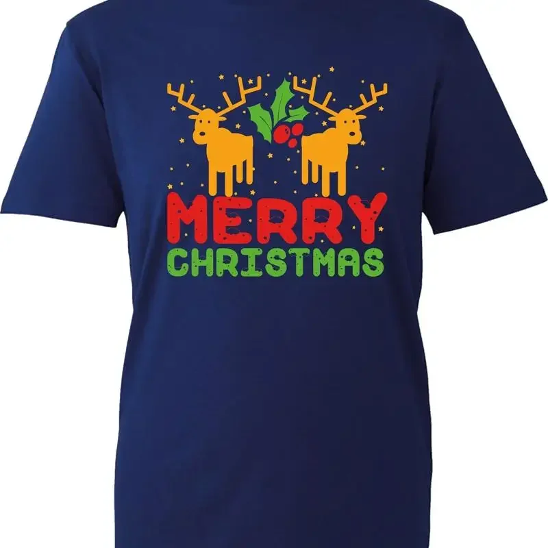 Merry Christmas T Shirt Vintage Snow Reindeer Top