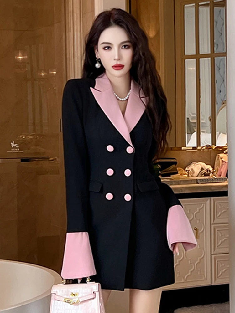 Sweet Work Style Commute Formal Mujer Pretty Women Suit Dresses Blazer Long Sleeve Wrap Hip Mini Vestidos Ladies Street Clothes