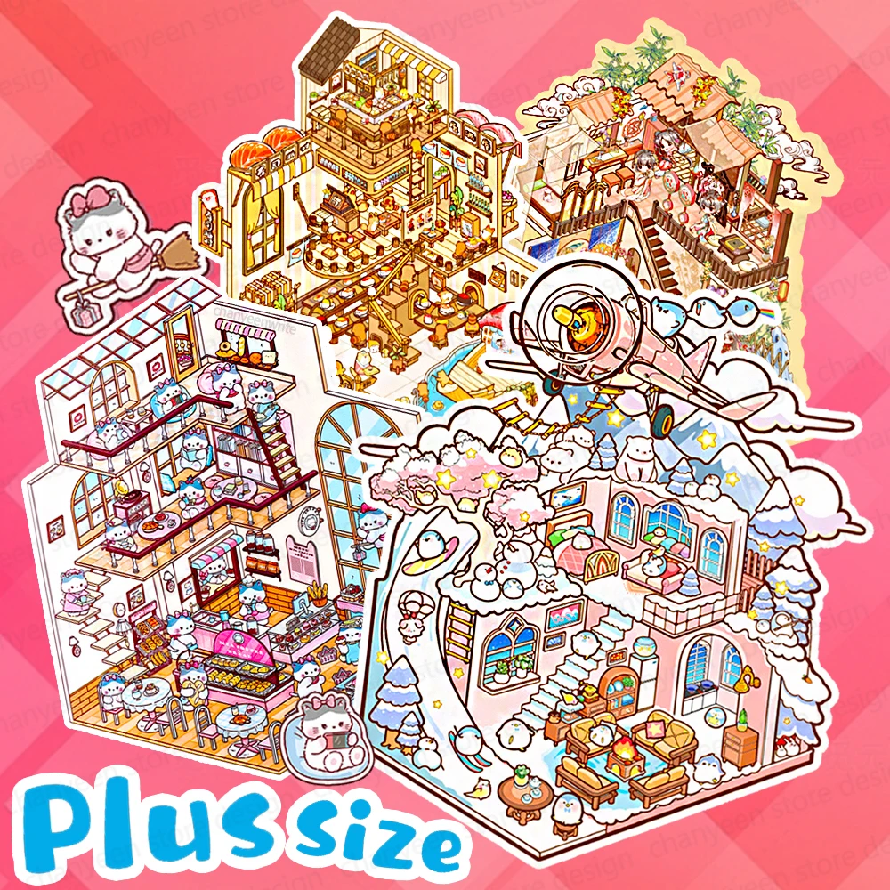 

Большой размер плюс мультяшная игра пейзажная наклейка DIY 3D карманная наклейка сцены кабины Pass The Time Рождественский подарок для ребенка