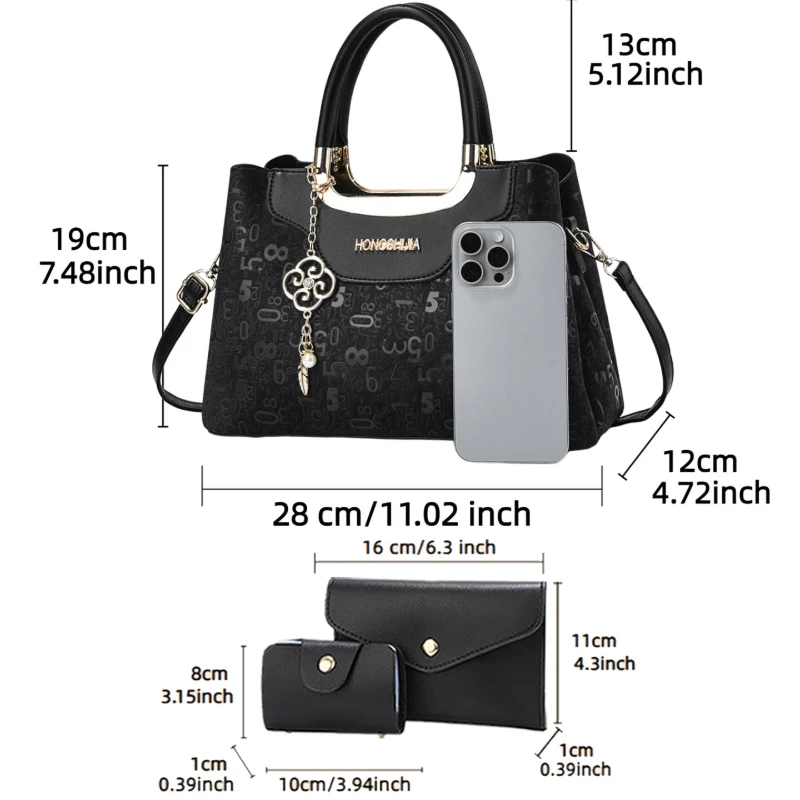 3-piece Fashion Women's Handbag Set, Light Luxury Digital Print Crossbody Bag for Women, Large Capacity Multi-Pocket Shoulder view 2