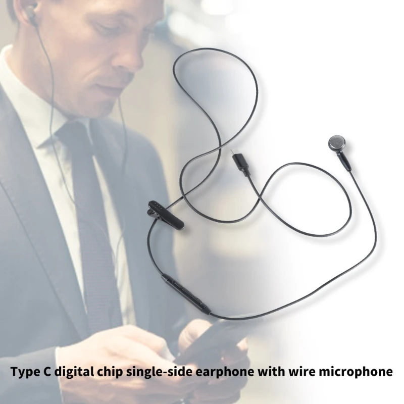 USB Type C Single Side Earbud Headphones Stereo in-Ear Earphone Removable Earphone for PC Smartphones Notebook