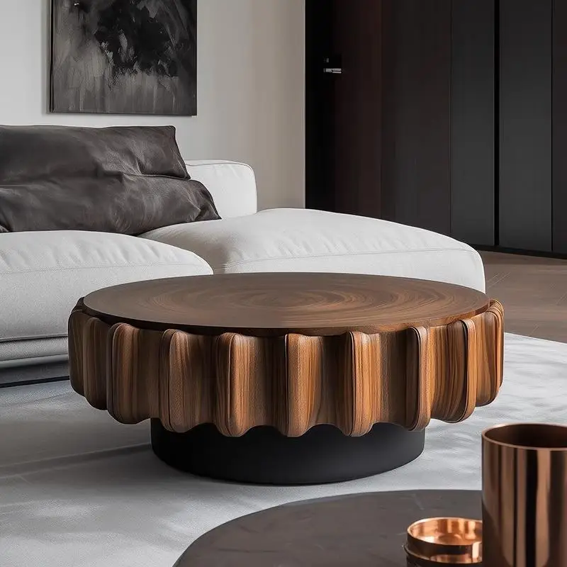 

Minimalist round solid wood coffee table high-end modern small apartment living room art creative coffee table