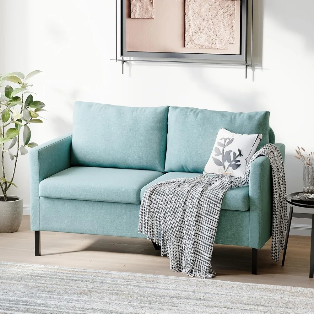 

51" W Linen Fabric Upholstered Modern Loveseat Sofa Couch for Living Room, Love Seats 2-Seater Furniture w/Iron Legs