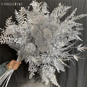 웨딩 실버 시리즈 꽃 잎 잎 재료 무대 파티 인공 꽃 행 크리스마스 테마 꽃 배열 홈 장식 10 최고의 판매 실버 인공 꽃 -№7