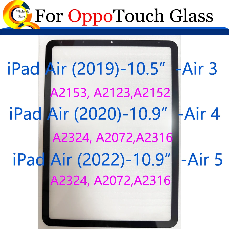 

10 шт. \ лот для iPad Air 4, передний сенсорный экран, внешняя стеклянная панель для iPad Air5, планшета, ЖК-передняя панель для Air3 с OCA