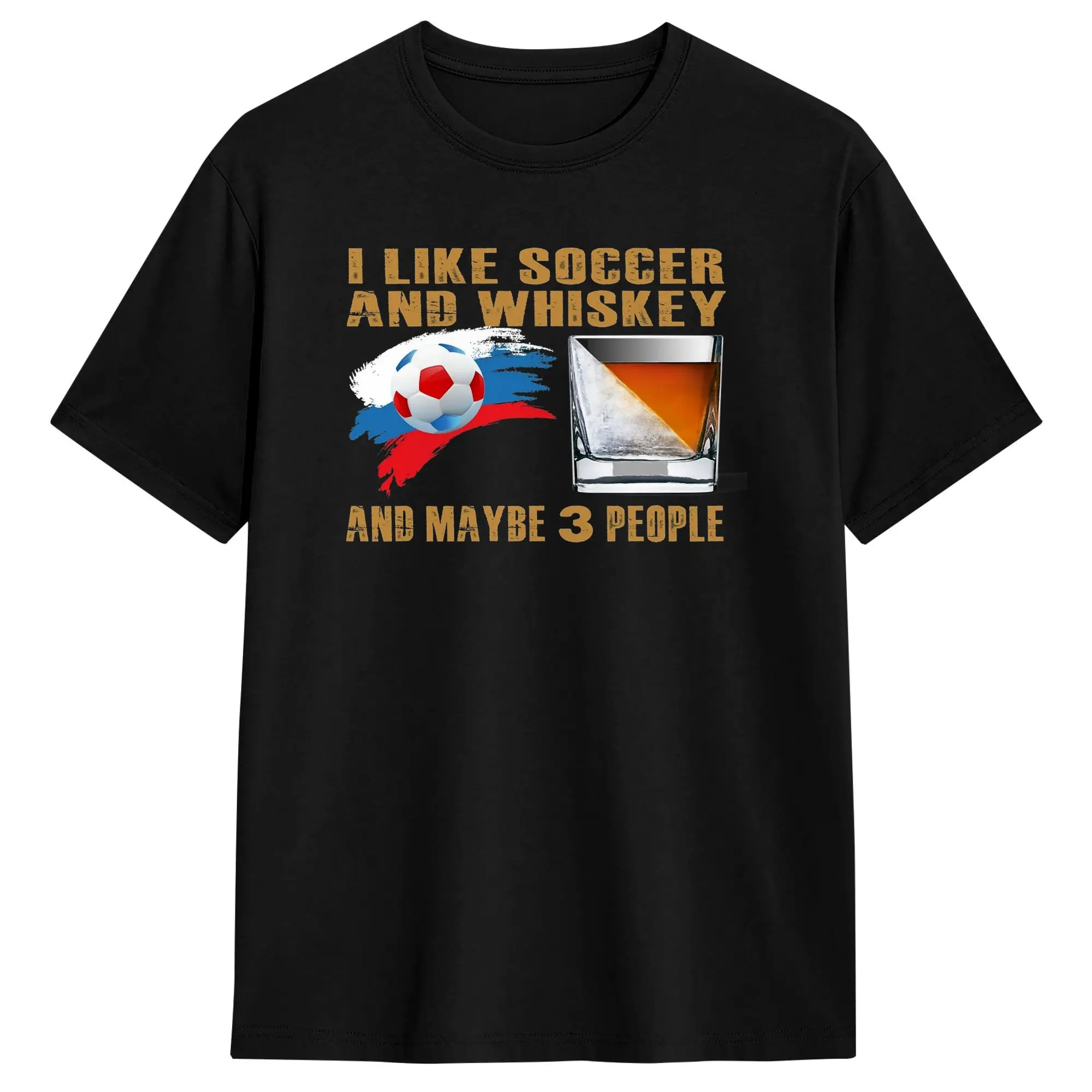 Summer I like soccer and whiskey and maybe 3 people Novelty T-Shirts  Pure Cotton Tshirt for Men's Y2K Retro Short Sleeve Tops