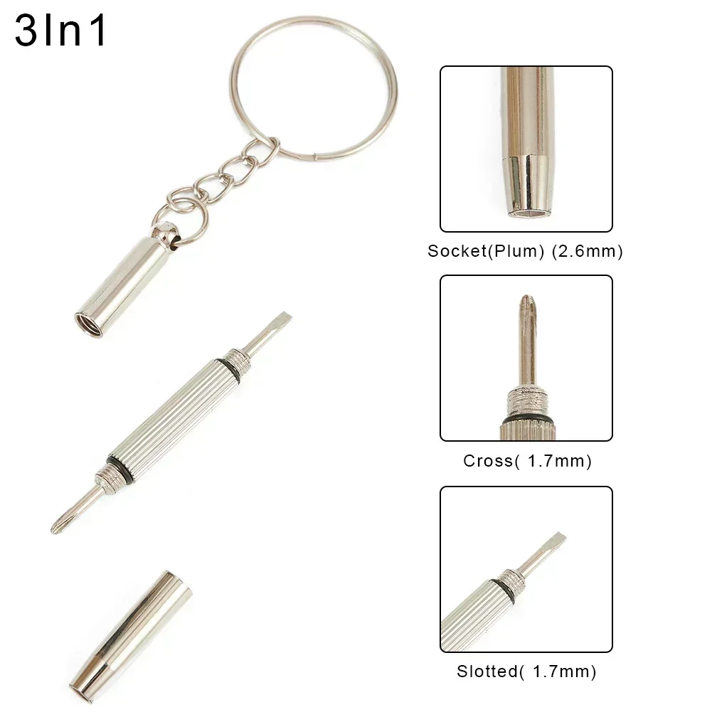 Multifunctional 3 In 1 Precision Repair Screwdriver Glasses Phone Watch Screw Repair Tool Keyring Keychain