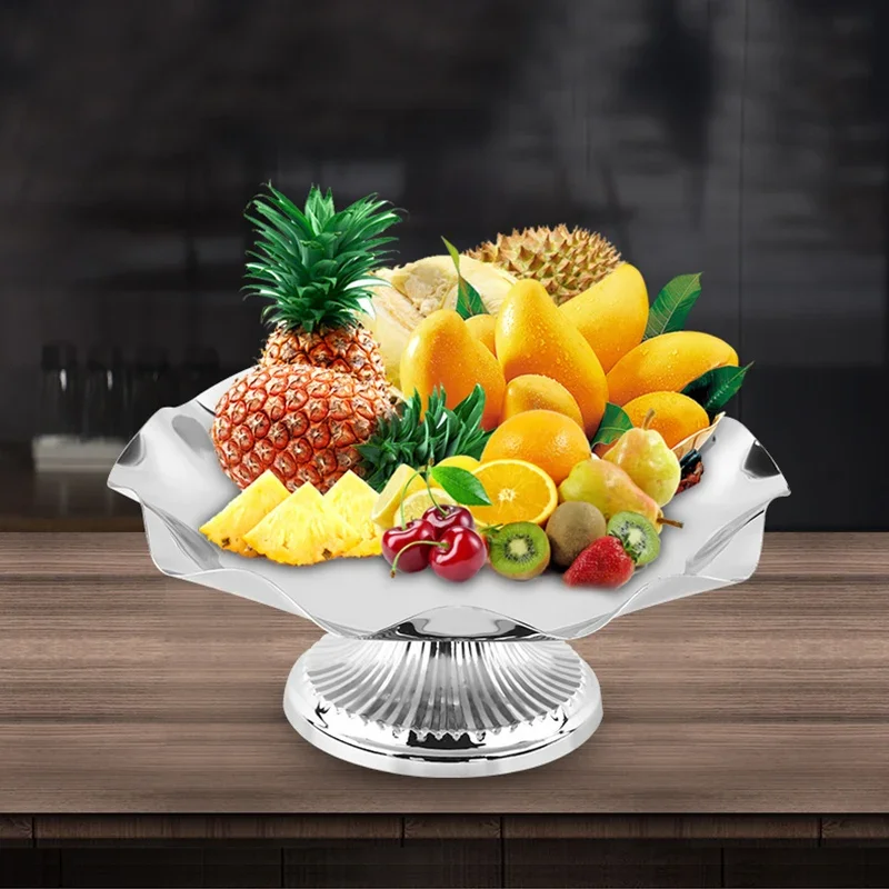 

Silver High Stainless Steel Dessert Candy Serving Dish Luxury Nordic Fruit Snack Storage Plates Kitchen Dining Decor Container