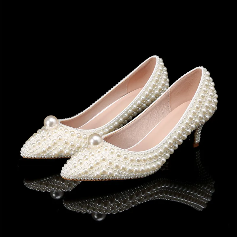 Zapatos DE tacón DE lujo hechos a mano con todas las perlas para Mujer, moda DE primavera y verano con cuentas, tacones altos DE 5cm, Zapatos DE fiesta para novias y bodas, Zapatos DE Mujer