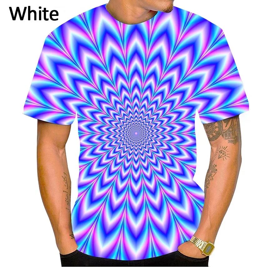 New Psychedelic T-shirt Optical Illusion Printed T Shirt Round Neck Short Sleeve Tops