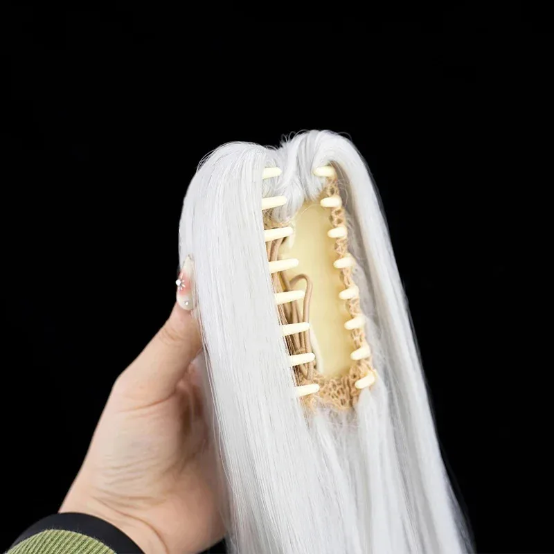 Rolecos anime sousou no frieren frieren cosplay perucas 90cm tira cor branca peruca duplo rabo de cavalo resistente ao calor cabelo sintético