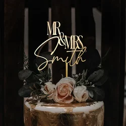 Personalized Rustic Cake Toppers Mirror Acrylic Wedding Cake Topper for Wedding Mr and Mrs Anniversary Engagemen Party Dec