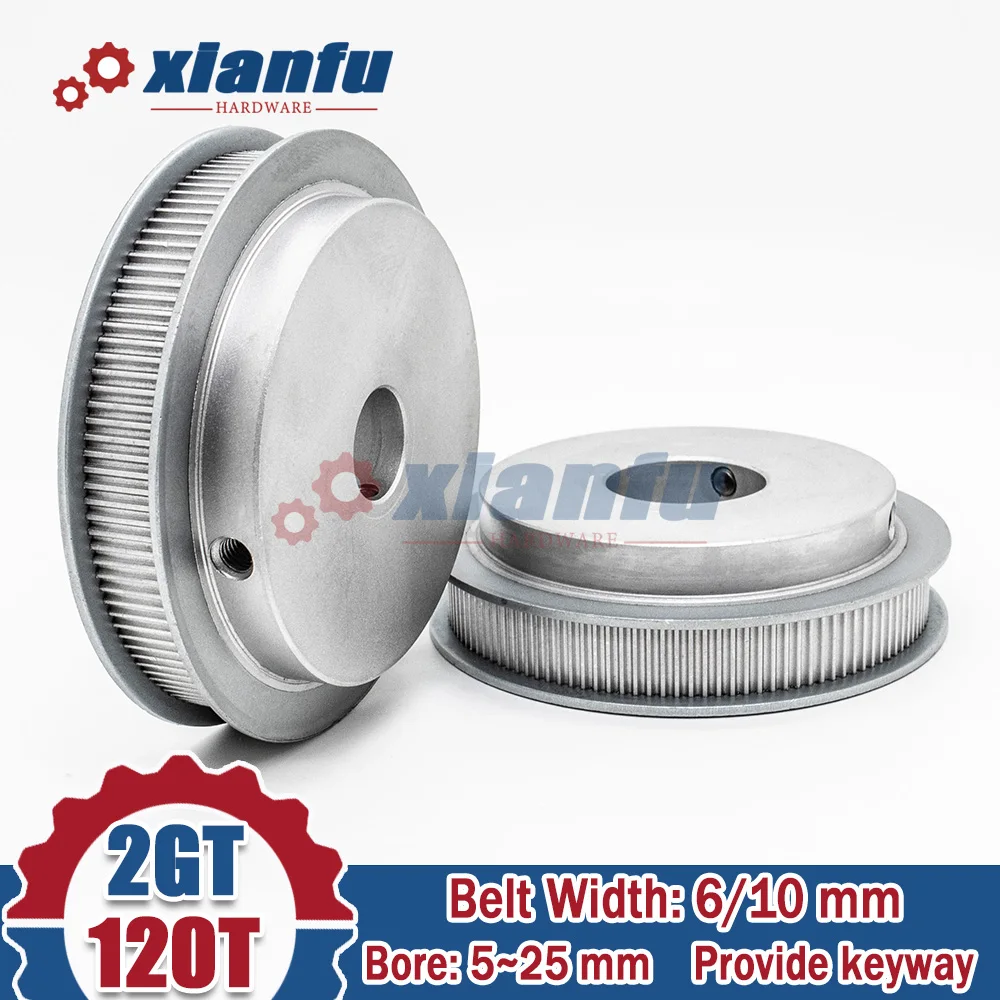 2/5/10PCS 2GT 120 Teeth Timing Pulley BF Typt Bore 5~25mm Belt Width 6/10mm GT2 120T Synchronous Wheel For cnc Provide Keyway