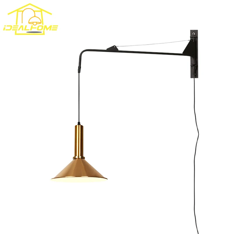 Designer Industrial Telescopic Swing Arm Wall Lamp LED E27 Long Pole Gold/black Wall Mounted Restaurant Homestay Living Room Bar